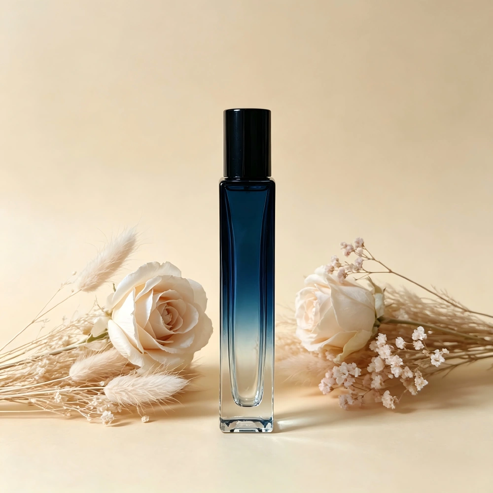 Square Gradient Blue 10ml Glass Roll On Bottle Empty Clear Rectangular Roller Perfume Bottle