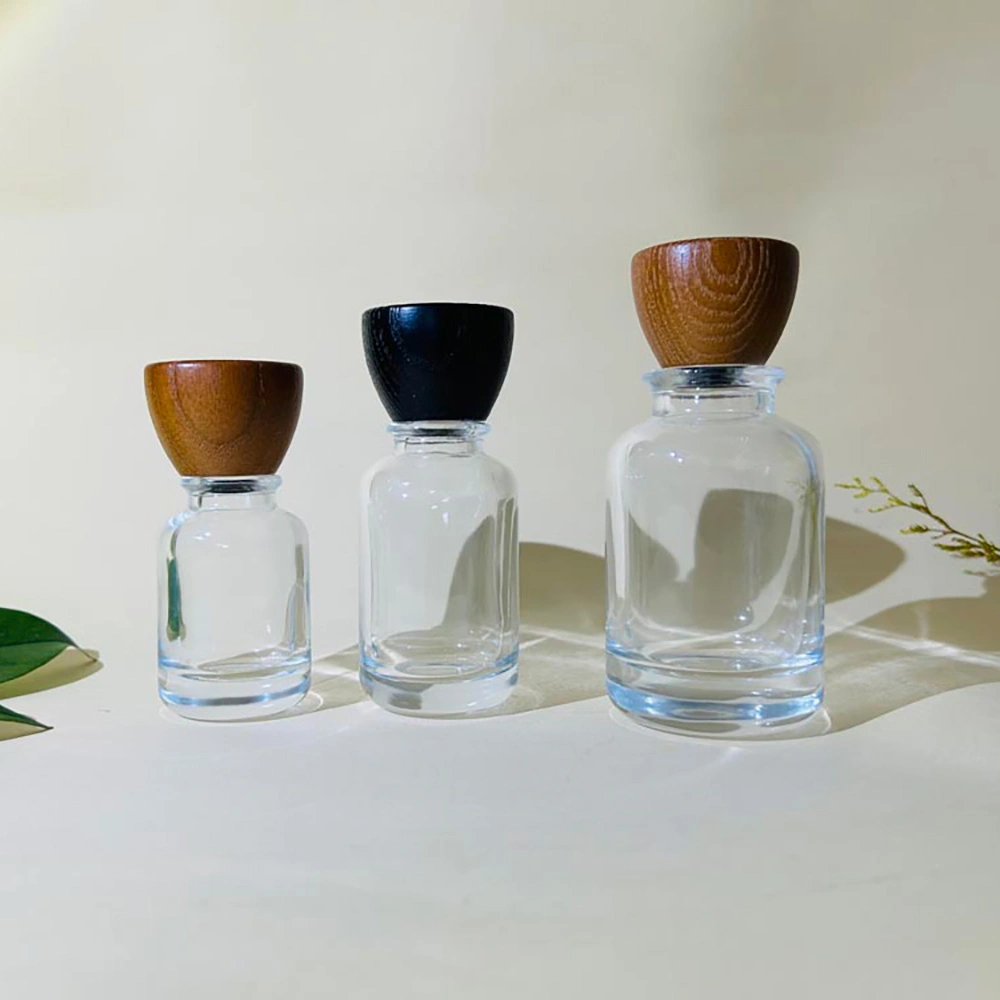 15mm Crimp Round Glass Perfume Bottle with Natural Wooden Cap